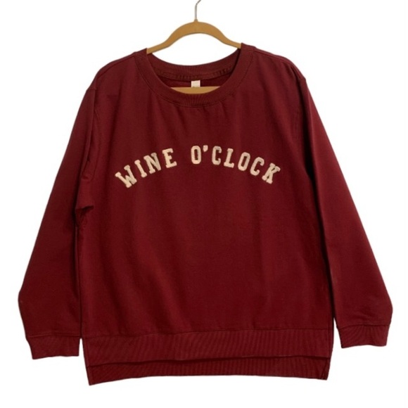 SWEATSHIRT Green Tea Women’s Burgundy WINE O CLOCK Long Sleeve Sweatshirt - Picture 3 of 10